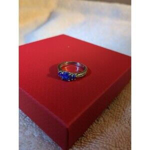 Silver Tone Rhodium Plated Band Ring With Deep Purple Lab Created Fire Opal Sz 6